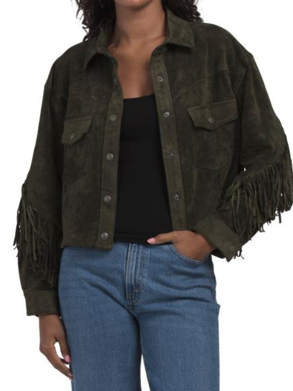 BLANK NYC Olive Faux Suede Fringe Jacket